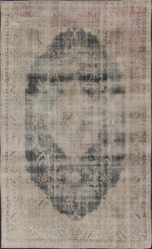 Keivan Woven Arts - Distressed Turkish Carpet With Floral Design in Taupe, Dark Gray Tan & Charcoal kwarugs/ EN - 179638. Turkish distressed rug This vintage Turkish carpet has been neutralized to create faded pigments with a floral design. Neutral... - Keivan Woven ArtsEN - 179638 - 12549Rug