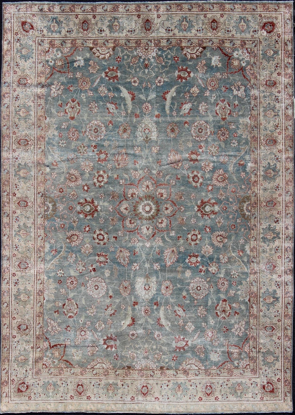 Antique Persian Tabriz Rug with Floral Medallion Design in Red and Blue kwarugs Red and blue antique Persian Tabriz rug with flowers and medallion, rug en - 179642, country of origin / type: Iran / Tabriz, circa 1920. This sublime and ench... - Keivan Woven ArtsEN - 179642 - 12415