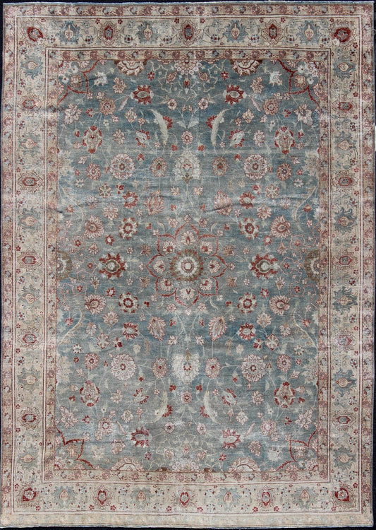 Antique Persian Tabriz Rug with Floral Medallion Design in Red and Blue kwarugs Red and blue antique Persian Tabriz rug with flowers and medallion, rug en - 179642, country of origin / type: Iran / Tabriz, circa 1920. This sublime and ench... - Keivan Woven ArtsEN - 179642 - 12415Rug