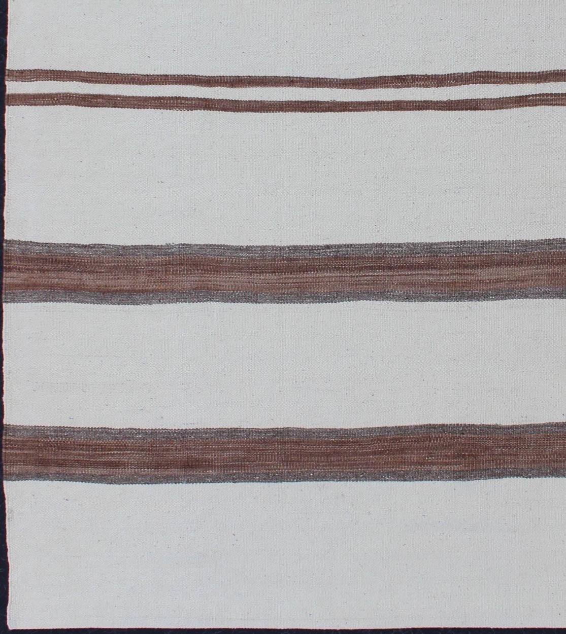 Square size Turkish Vintage Kilim Flat - Weave Rug in Brown and off white with Stripe Design. Keivan Woven Arts / rug EN - 179669, country of origin / type: Turkey / Kilim, circa 1950 Measures: 4'2 x 4'7 This vintage striped design Turkish K... - Keivan Woven ArtsEN - 179669 - 11843Rug