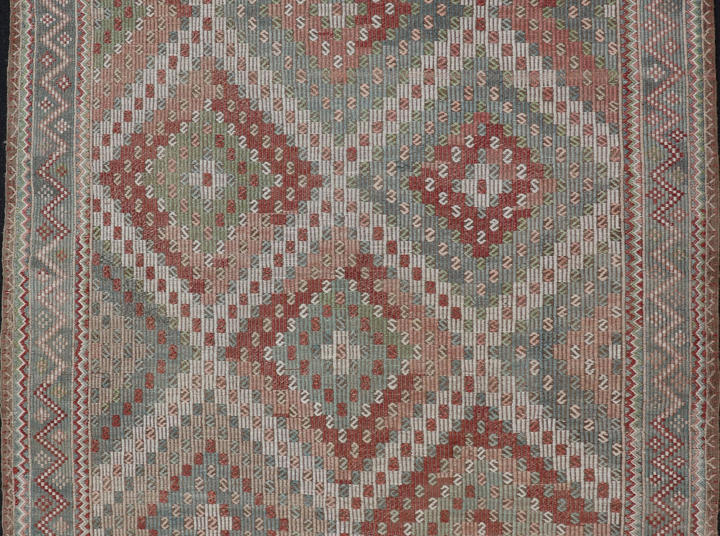 Colorful Vintage Turkish Embroidered Flat - Weave in Diamond Design. Keivan Woven Arts / rug / EN - 179894 country of origin / type: Turkey / Kilim, circa 1950 Measures: 7'0 x 10'5 Rendered in diamond shapes with a spotted and speckled assortment of... - Keivan Woven ArtsEN - 179894 - 15406Rug