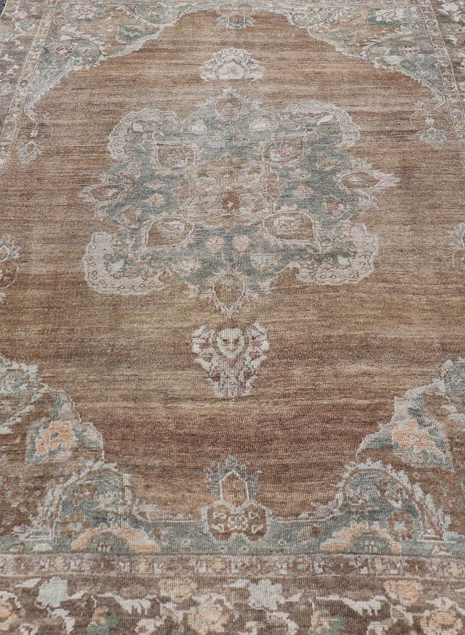 Vintage Turkish Kars Rug with Floral Medallion in Camel, Tan, Taupe and Gray Vintage Turkish Kars rug with floral medallion in camel, tan, taupe, gray, cream. Keivan Woven Arts / rug EN - 179950, country of origin / type: Turkey / Oushak/Kars, cir... - Keivan Woven ArtsEN - 179950 - 18920Rug