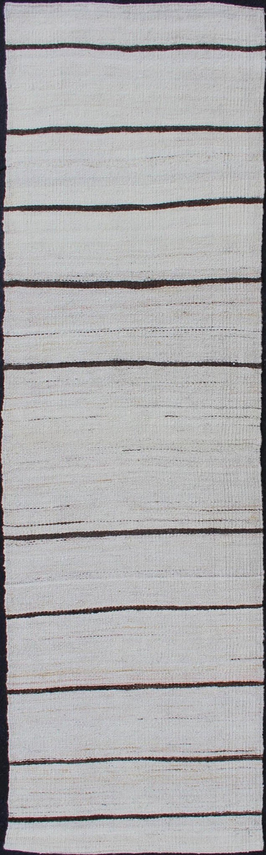 Minimalist Design Vintage Turkish Kilim Runner in Off White & Brown Lines . Keivan Woven Arts / rug EN - 2171, country of origin / type: Turkey / Kilim, circa 1950 Measures: 2'2 x 7'10 This vintage flat - woven kilim runner features a minima... - Keivan Woven ArtsEN - 2171 - 12525Rug