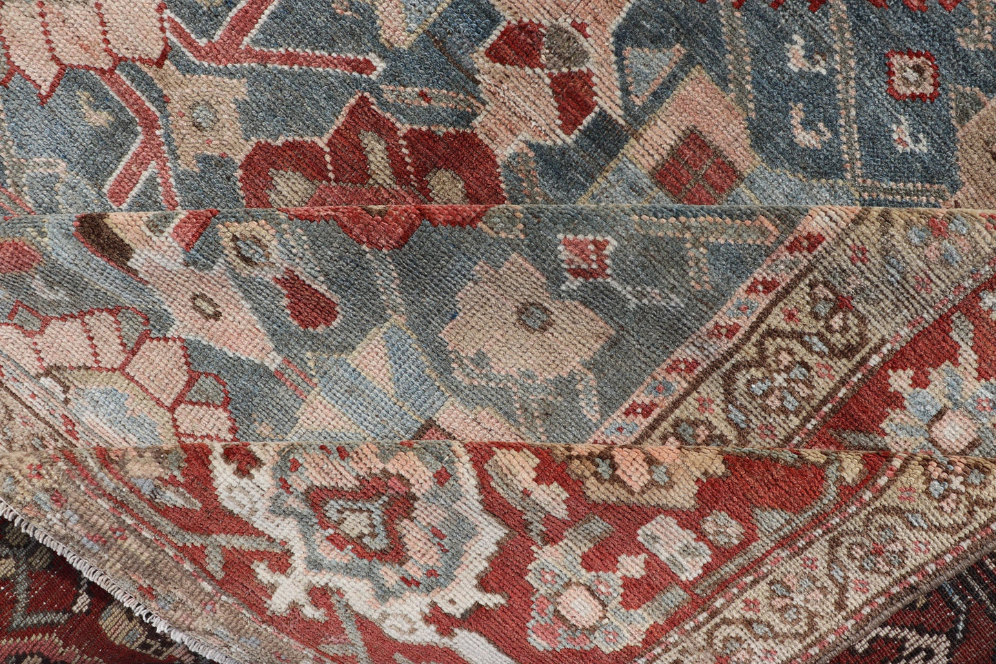 Fabulous Antique Persian Sultanabad large Gallery Runner in Blue Background. Amazingly beautiful Persian Sultanabad antique gallery rug with all over Herati design in light blue background, red border, with numerous delicate colors such as light gr... - Keivan Woven ArtsEN - 2326 - 104 - 14214Rug