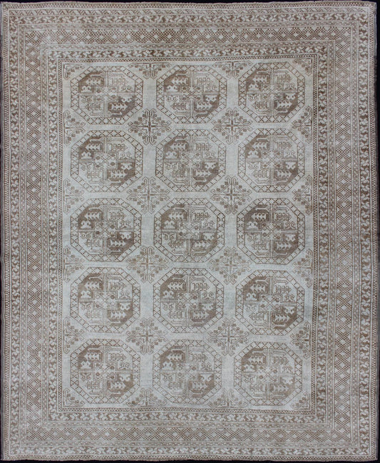 Turkish Rug With Multi - Medallions in Tribal Ersari Design With Brown & Neutrals. Keivan Woven Arts - Square shape Antique Turkish rug with Medallion and geometric Solar/Ersari design, rug EN - 293, country of origin / type: Turkey / Tribal, circa 1920 ... - Keivan Woven ArtsEN - 293 - 3429