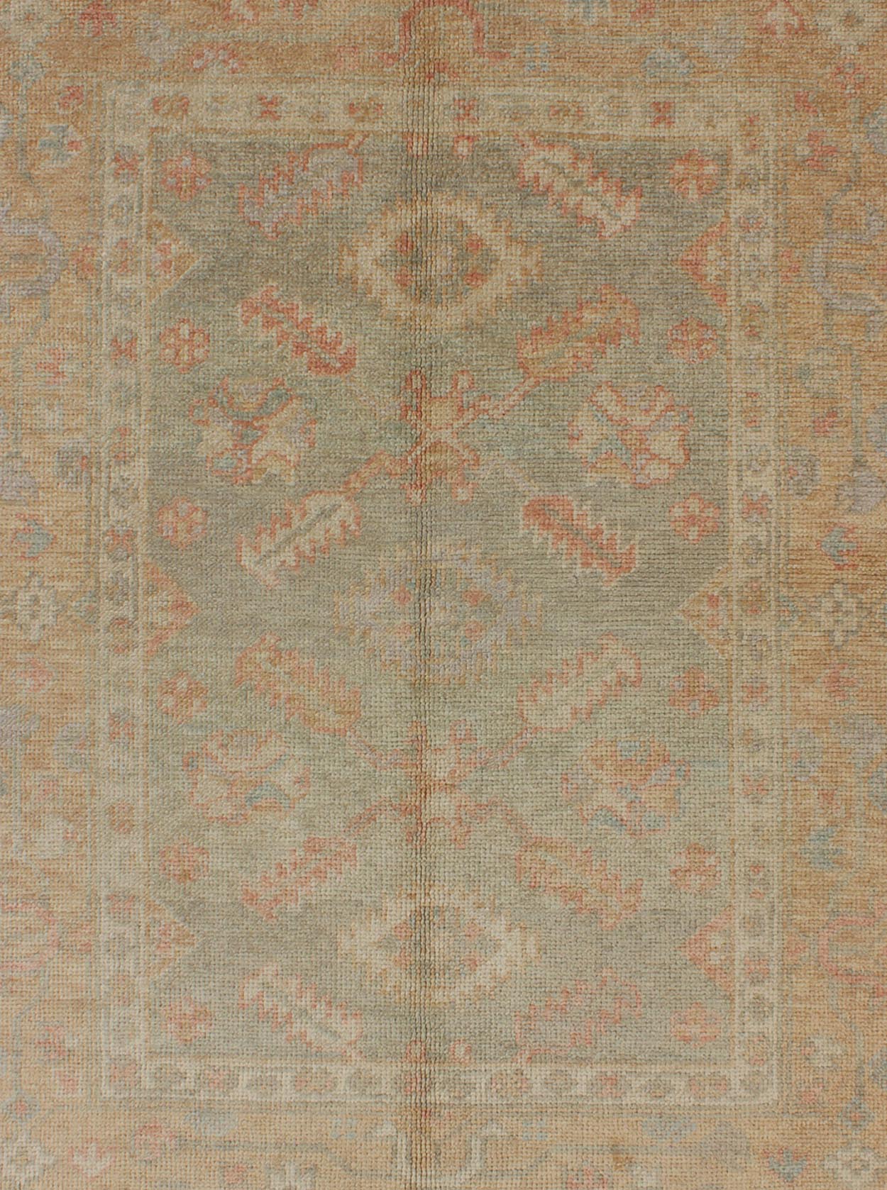 Turkish New Oushak Rug with Green, Neutral Colors and All - Over Flower Design kwarugs New Turkish Oushak rug with green and neutral color palette and all - over flower design, rug en - 302, country of origin / type: Turkey / Oushak This tradit... - Keivan Woven ArtsEN - 302 - 4378Rug