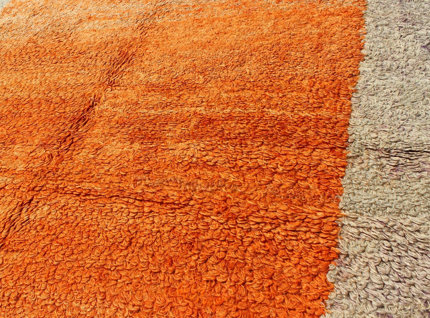 Squared Size Vintage Tulu with Minimalist Design Rug in Solid Orange and Taupe. Squared Size Minimalist Tulu rug. Vintage Tulu rug With Minimalist Design Rug in Solid Orange and Taupe. Keivan Woven Arts/ rug #EN - 3310, Origin/Turkey, Hand knotted v... - Keivan Woven ArtsEN - 3310 - 5502Rug