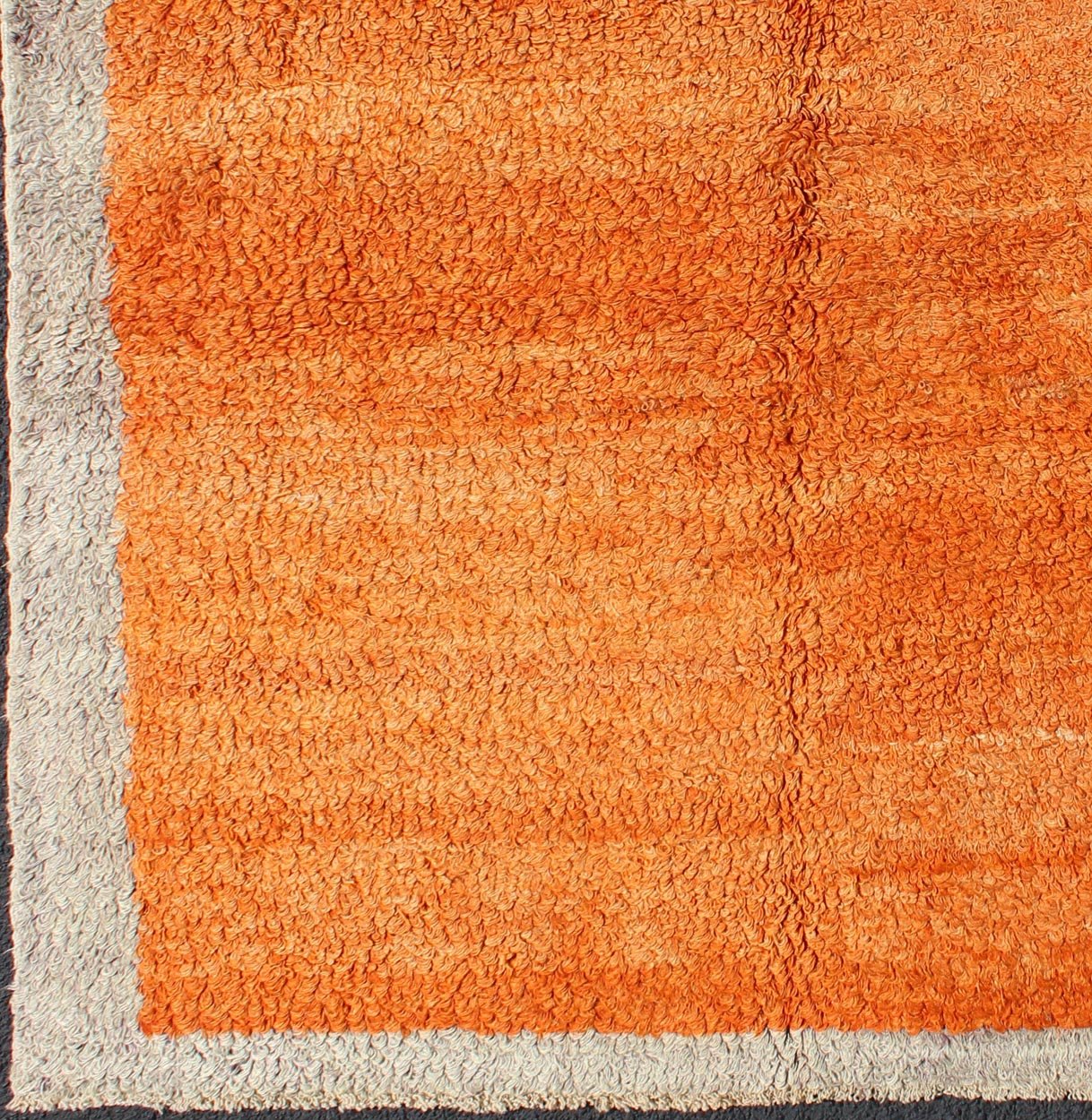Squared Size Vintage Tulu with Minimalist Design Rug in Solid Orange and Taupe. Squared Size Minimalist Tulu rug. Vintage Tulu rug With Minimalist Design Rug in Solid Orange and Taupe. Keivan Woven Arts/ rug #EN - 3310, Origin/Turkey, Hand knotted v... - Keivan Woven ArtsEN - 3310 - 5502Rug