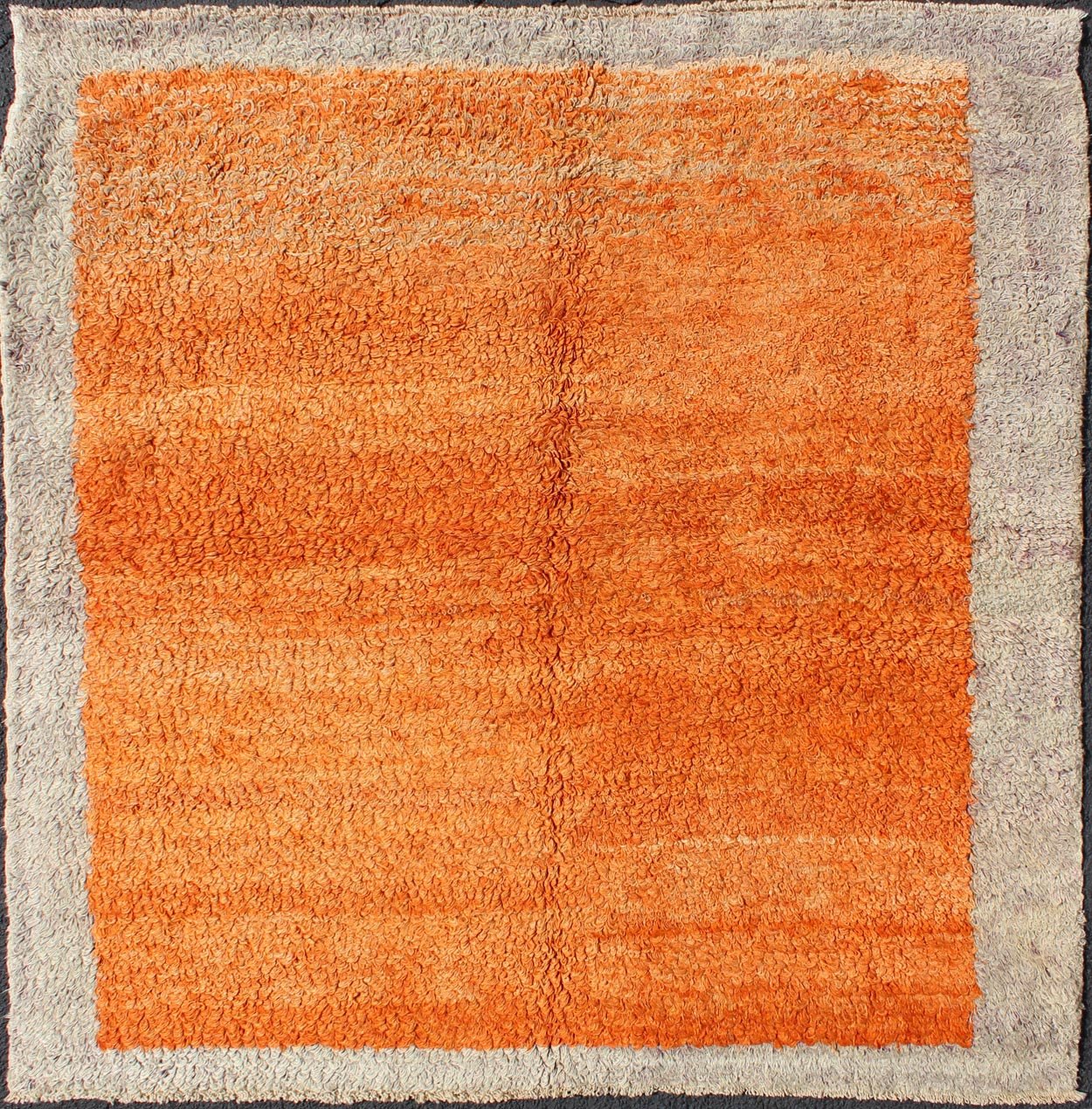 Squared Size Vintage Tulu with Minimalist Design Rug in Solid Orange and Taupe. Squared Size Minimalist Tulu rug. Vintage Tulu rug With Minimalist Design Rug in Solid Orange and Taupe. Keivan Woven Arts/ rug #EN - 3310, Origin/Turkey, Hand knotted v... - Keivan Woven ArtsEN - 3310 - 5502Rug