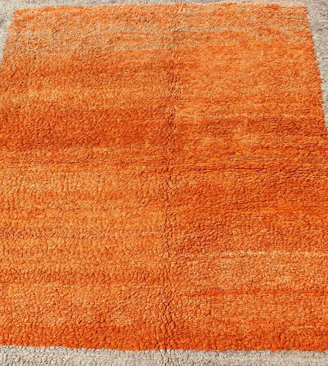Squared Size Vintage Tulu with Minimalist Design Rug in Solid Orange and Taupe. Squared Size Minimalist Tulu rug. Vintage Tulu rug With Minimalist Design Rug in Solid Orange and Taupe. Keivan Woven Arts/ rug #EN - 3310, Origin/Turkey, Hand knotted v... - Keivan Woven ArtsEN - 3310 - 5502Rug