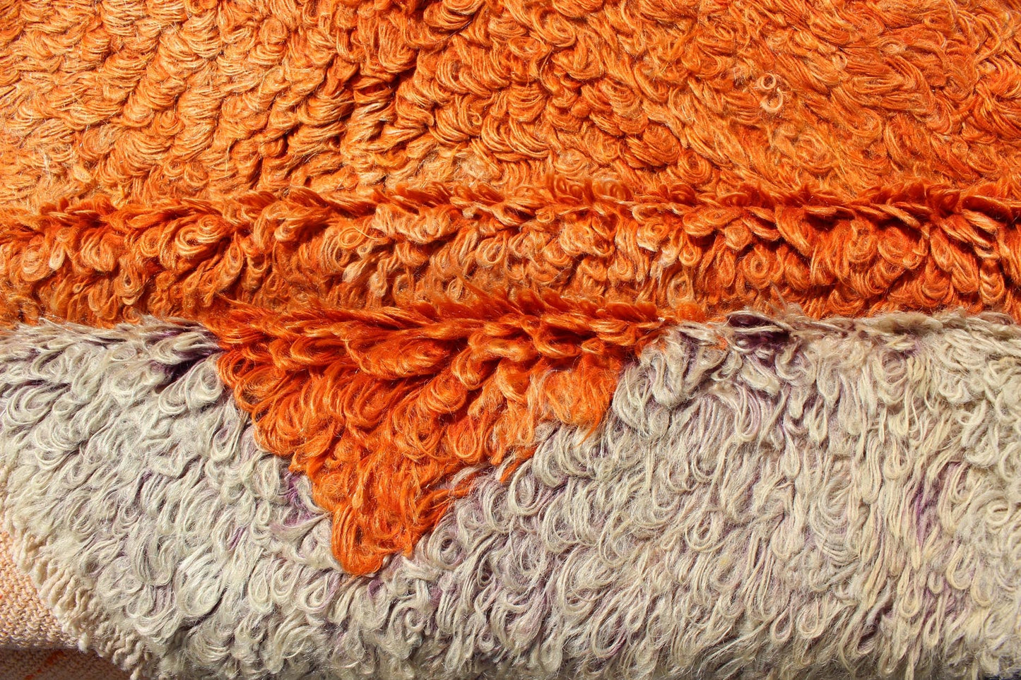 Squared Size Vintage Tulu with Minimalist Design Rug in Solid Orange and Taupe. Squared Size Minimalist Tulu rug. Vintage Tulu rug With Minimalist Design Rug in Solid Orange and Taupe. Keivan Woven Arts/ rug #EN - 3310, Origin/Turkey, Hand knotted v... - Keivan Woven ArtsEN - 3310 - 5502Rug