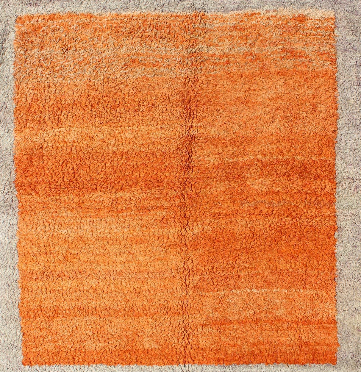 Squared Size Vintage Tulu with Minimalist Design Rug in Solid Orange and Taupe. Squared Size Minimalist Tulu rug. Vintage Tulu rug With Minimalist Design Rug in Solid Orange and Taupe. Keivan Woven Arts/ rug #EN - 3310, Origin/Turkey, Hand knotted v... - Keivan Woven ArtsEN - 3310 - 5502Rug