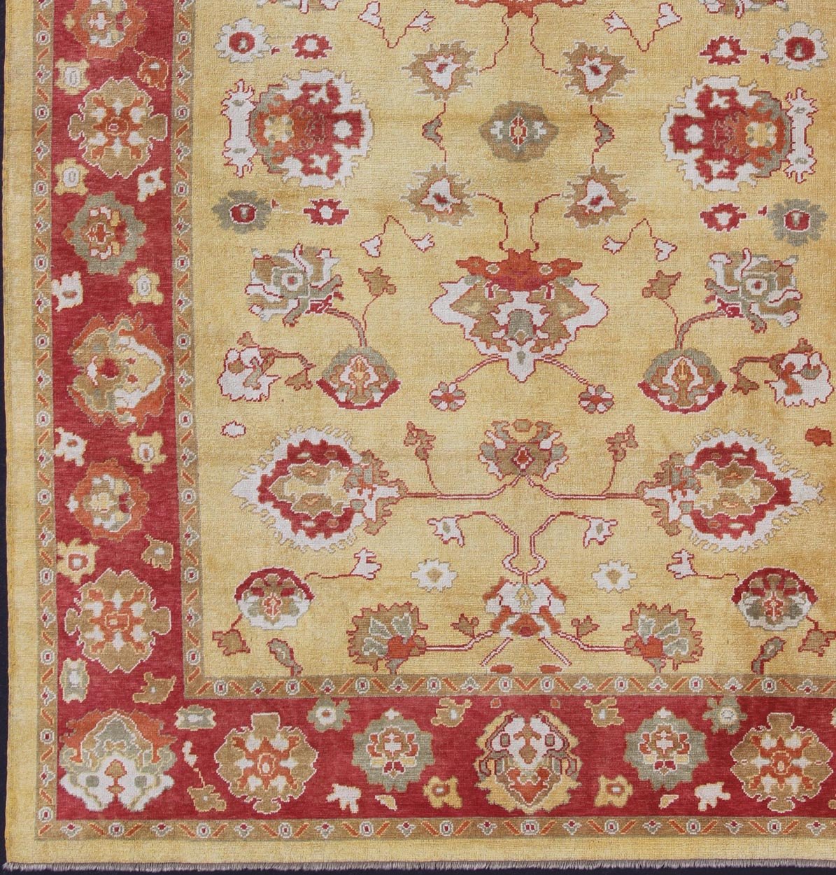 Turkish Oushak Rug with Red and Gold Color Palette and All - Over Flower Design. Turkish Oushak Rug, Keivan Woven Arts / rug EN - 340, country of origin / type: Turkey / Oushak. Measures: 10'10 x 15'. This traditional Oushak rug from Turkey f... - Keivan Woven ArtsEN - 340 - 4406Rug