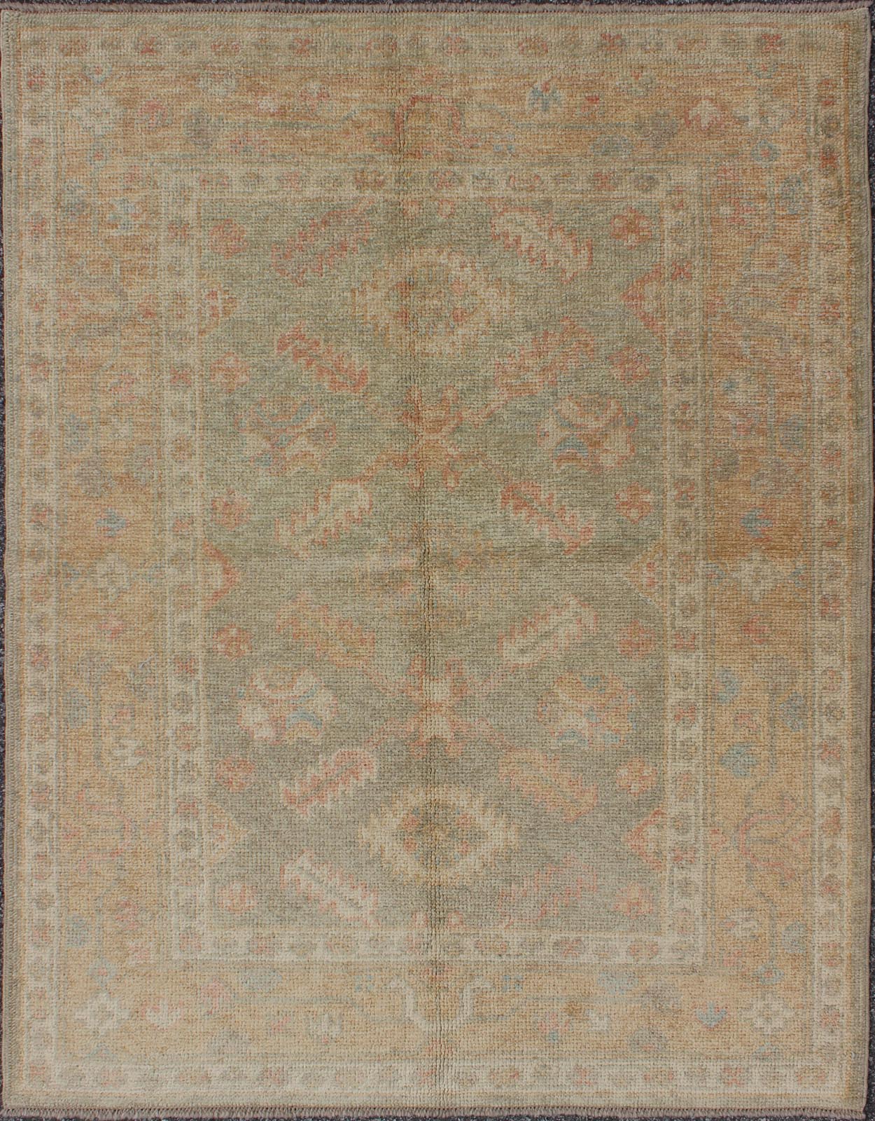 Turkish Oushak Reproduction Rug with Garden Design Floral Reproduction Oushak Rug from Turkey, rug EN - 345, country of origin / type: Turkey / Oushak, circa 2000 This reproduction Turkish Oushak rug features a garden - inspired design of va... - Keivan Woven ArtsEN - 345 - 4412Rug