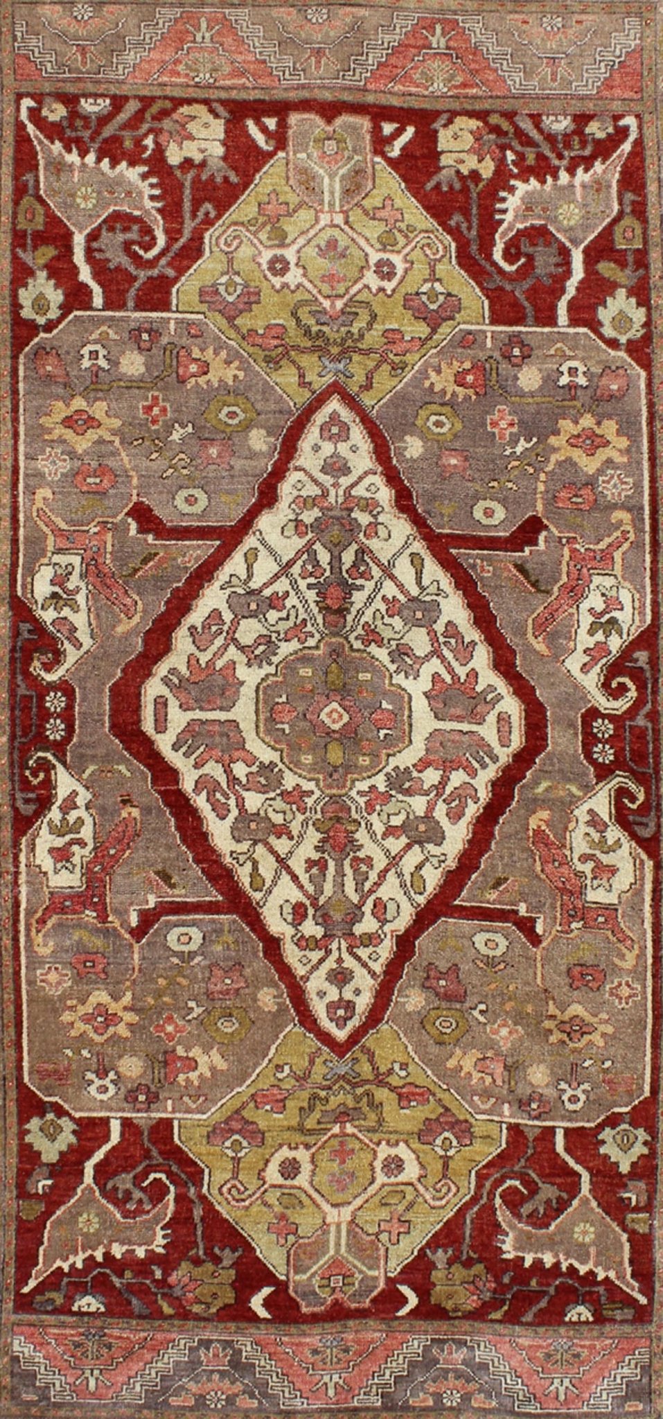 Turkish Oushak Reproduction Rug with Geometric Motifs in Green. rug/ - en - 3451 origin/turkey kwarugs This unique, vintage Turkish Oushak rug features a unique blend of colors and an intricately beautiful design. The central medallion is complement... - Keivan Woven ArtsEN - 3451 - 4402Rug