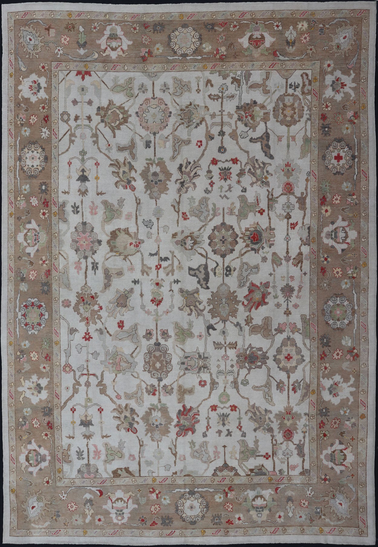 Over - Sized Oushak Turkish Rug With Large Scale Sub Geometric Design Keivan Woven Arts - Large Turkish Oushak rug with array of light and medium tone colors and large scale tribal design, rug EN - 5059, country of origin / type: Turkey / Oushak, 201... - Keivan Woven ArtsEN - 5059 - 14468Rug
