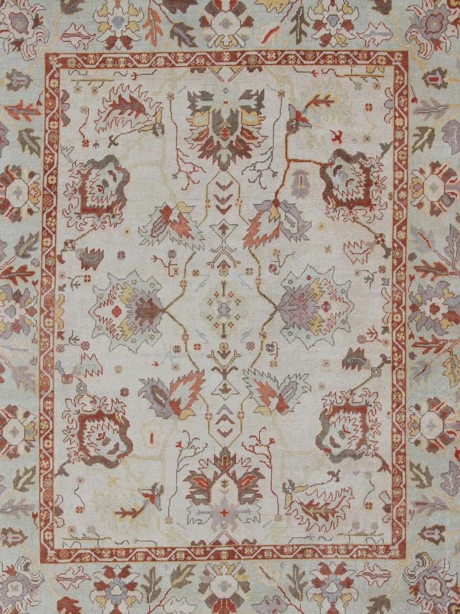 Turkish Oushak Rug with Muted Color. Measures: 10'1 x 12'5. This traditional Oushak rug from Turkey features a subdued, neutral color palette and an all - over design of floral shapes, surrounded beautifully by an all - encompassing, complementary bo... - Keivan Woven ArtsEN - 649 - 4858Rug