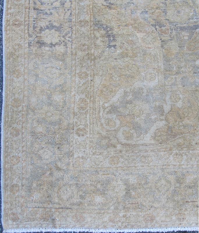 Gray Faded Vintage Fine Turkish Sivas Rug With Floral Motifs and Medallion With a Light Tan Field. Keivan Woven Arts / rug EN - 777, country of origin / type: Turkey / Oushak, circa mid - 20th century. Measures: 5'1 x 7'10. Fine Sivas rugs from weste... - Keivan Woven ArtsEN - 777 - 3856Rug