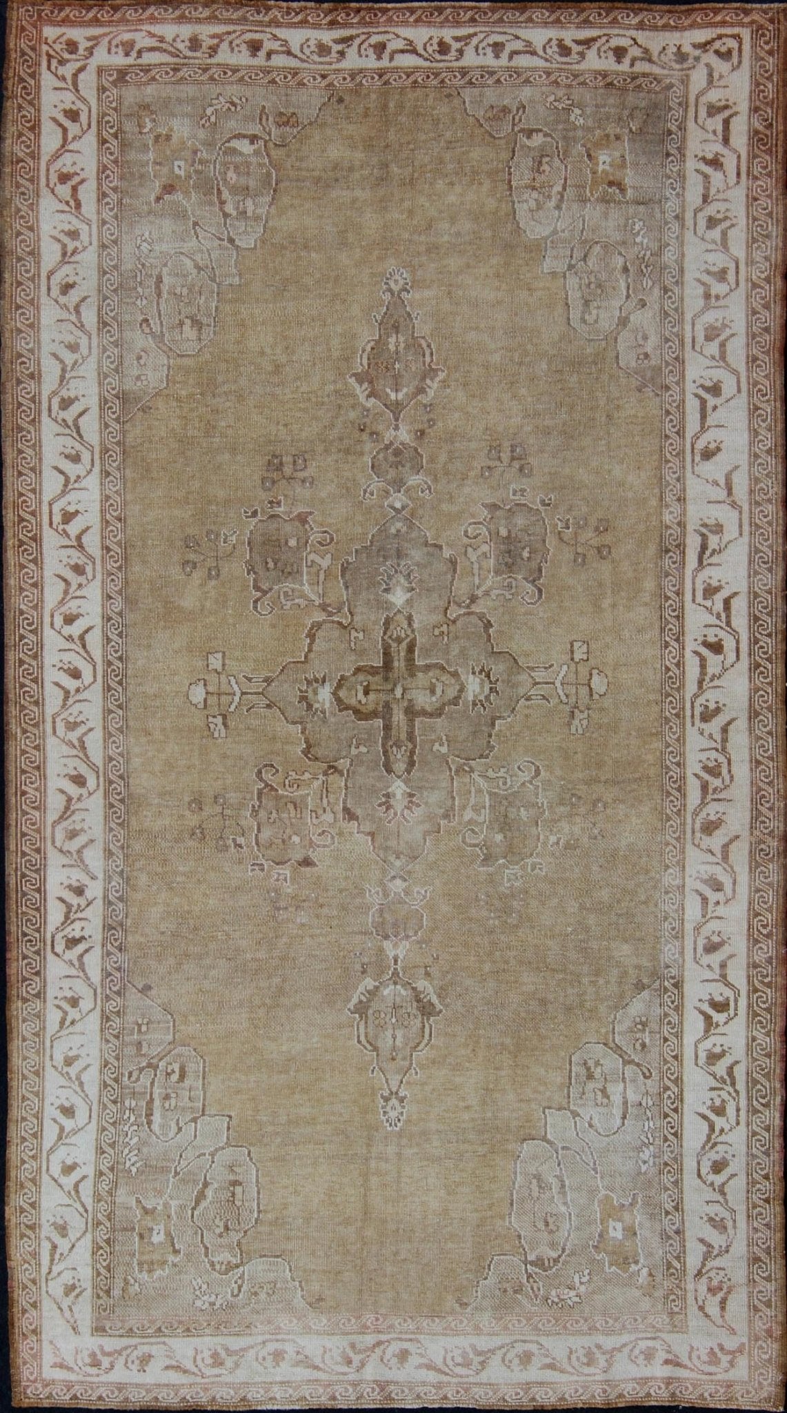 Vintage Turkish Kars Gallery Rug With Earthy Color Palette and Ivory Border Turkish rug from Kars Area with Medallion design, rug en - 92120, country of origin / type: Turkey / Kars, circa 1940 This beautiful vintage Turkish carpet is highly d... - Keivan Woven ArtsEN - 92120 - 2396Rug