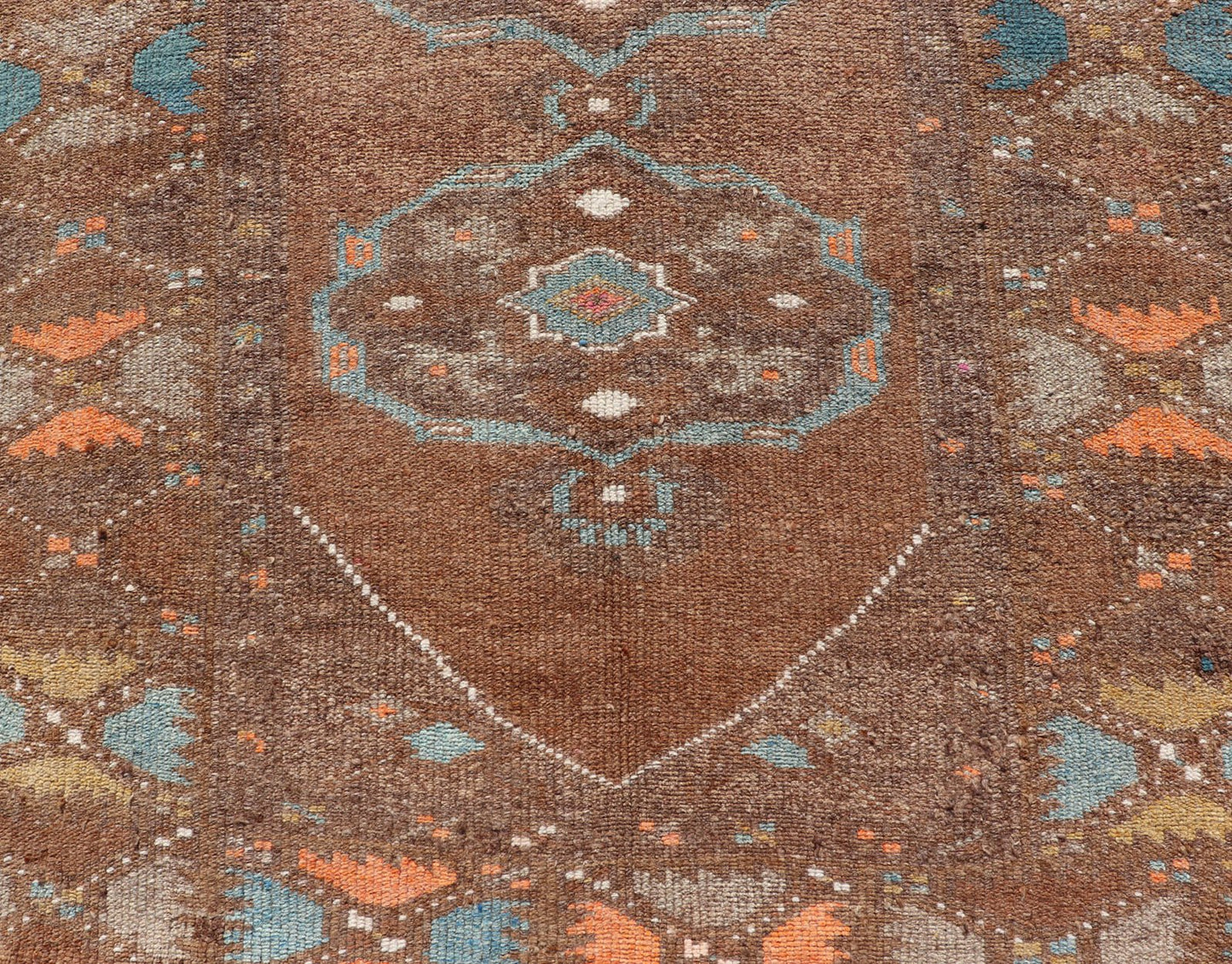 Vintage Turkish Kars Runner in Brown Color, Tan, Taupe and Soft Orange Vintage Turkish Kars Runner in Brown Color, Tan, Taupe and Soft Orange. Keivan Woven Arts / rug EN - P13239, country of origin / type: Turkey / Kilim, circa Mid - 20th Century. ... - Keivan Woven ArtsEN - P13239 - 18120Rug