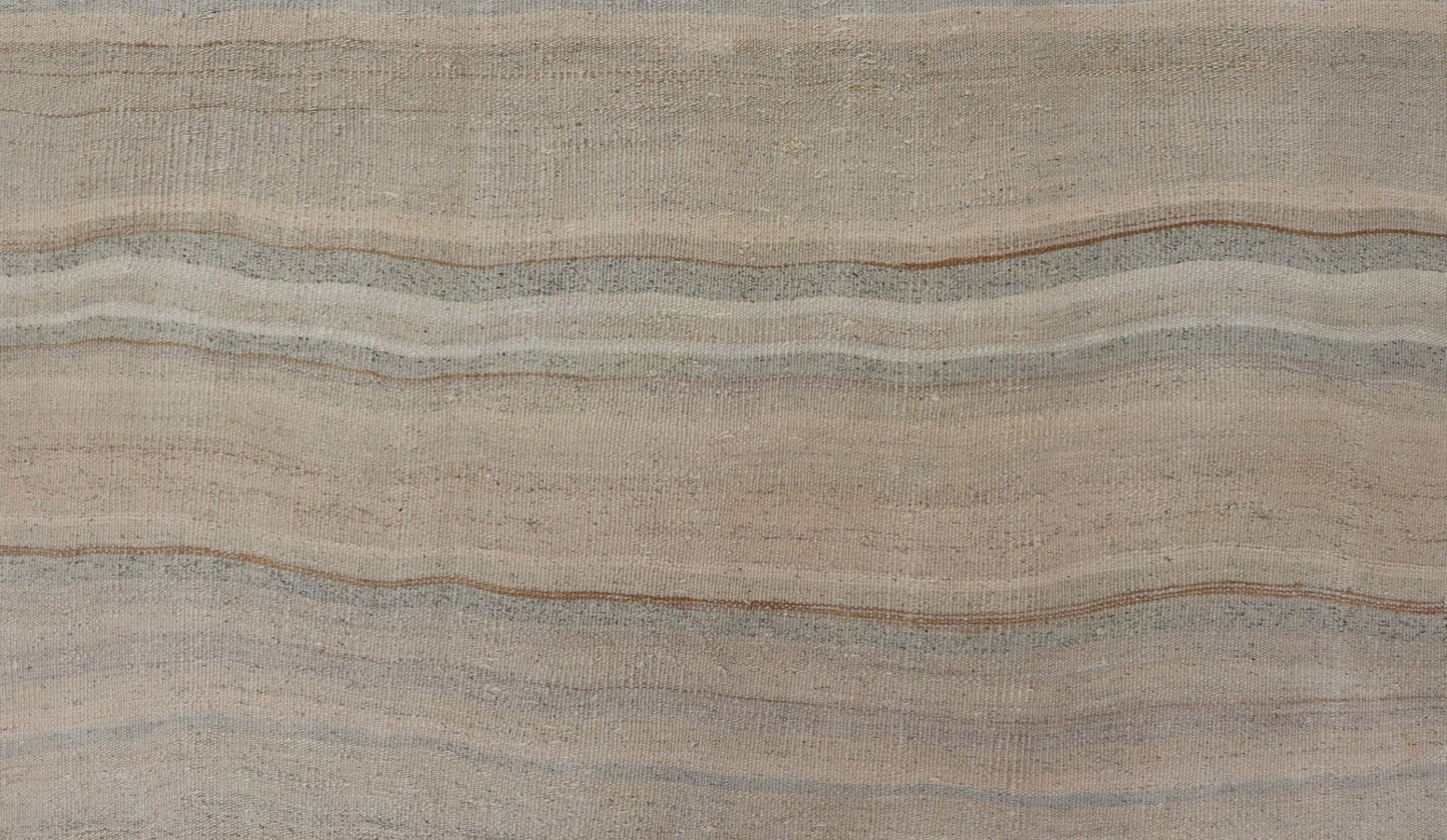 Vintage Turkish Kilim with Stripes in Taupe, Gray, Tan, Cream and Brown Vintage Turkish Kilim with Stripes in Taupe, Gray, Tan, Cream and Brown. Keivan Woven Arts / rug EN - P13422, country of origin / type: Turkey / Kilim, circa Mid - 20th Century.... - Keivan Woven ArtsEN - P13422 - 17814Rug