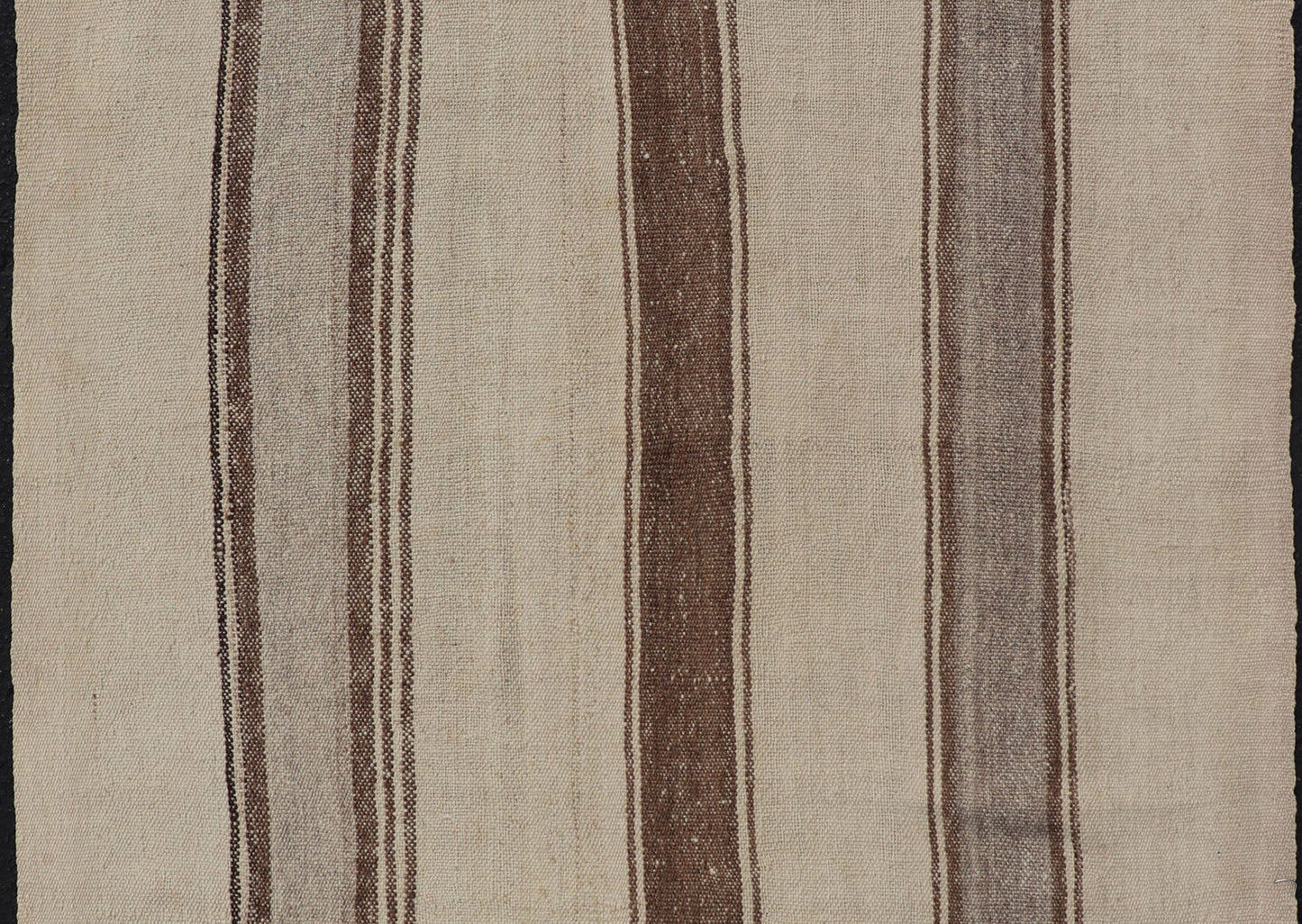 Vintage Turkish Kilim with Vertical Stripes in Tan, Taupe, gray, Cream and Brown Vintage Kilim Rug, rug EN - P13441 , country of origin / type: Turkey / Kilim, circa Mid - 20th Century. Measures: 4'3 x 5'10. - Keivan Woven ArtsEN - P13441 - 18449Rug