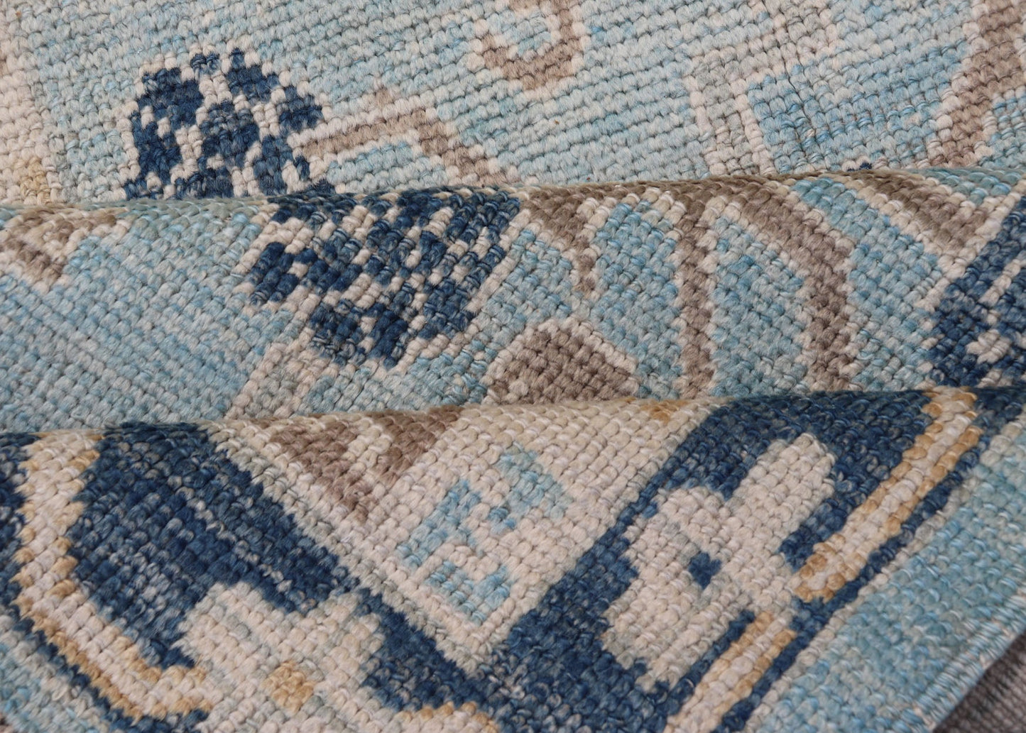 Turkish Khotan Designed Runner with Pomegranate Design in Cream, Tan and Blues Turkish Khotan Runner, rug EN - P13640, country of origin / type: Turkey / Khotan. Measures: 3'2 x 12'3. - Keivan Woven ArtsEN - P13640 - 17886