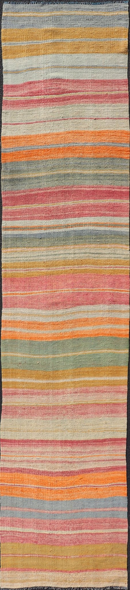 Vintage Turkish Kilim Runner with Horizontal Stripes in Bright Color Tones Vintage Turkish Kilim Runner with Horizontal Stripes in Bright Color Tones. Keivan Woven Arts / rug EN - P13699, country of origin / type: Turkey / Kilim, circa Mid - 20th Ce... - Keivan Woven ArtsEN - P13699 - 17922Rug
