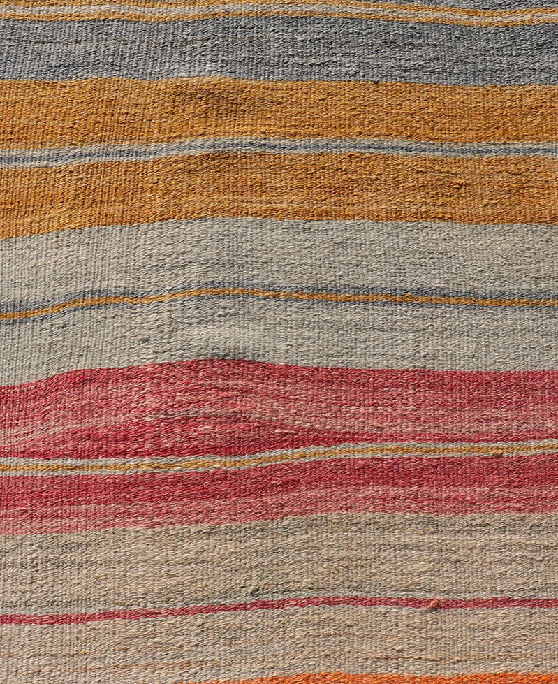 Vintage Turkish Kilim Runner with Horizontal Stripes in Bright Color Tones Vintage Turkish Kilim Runner with Horizontal Stripes in Bright Color Tones. Keivan Woven Arts / rug EN - P13699, country of origin / type: Turkey / Kilim, circa Mid - 20th Ce... - Keivan Woven ArtsEN - P13699 - 17922Rug