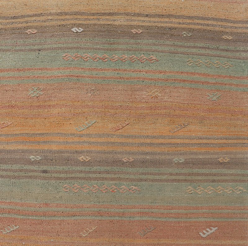 Vintage Turkish Kilim Runner with Stripes and Tribal Motifs in Multicolor Vintage Kilim Runner, rug EN - P13729 , country of origin / type: Turkey / Kilim, circa Mid - 20th Century. Measures: 2'5 x 10'5. - Keivan Woven ArtsEN - P13729 - 18461Rug