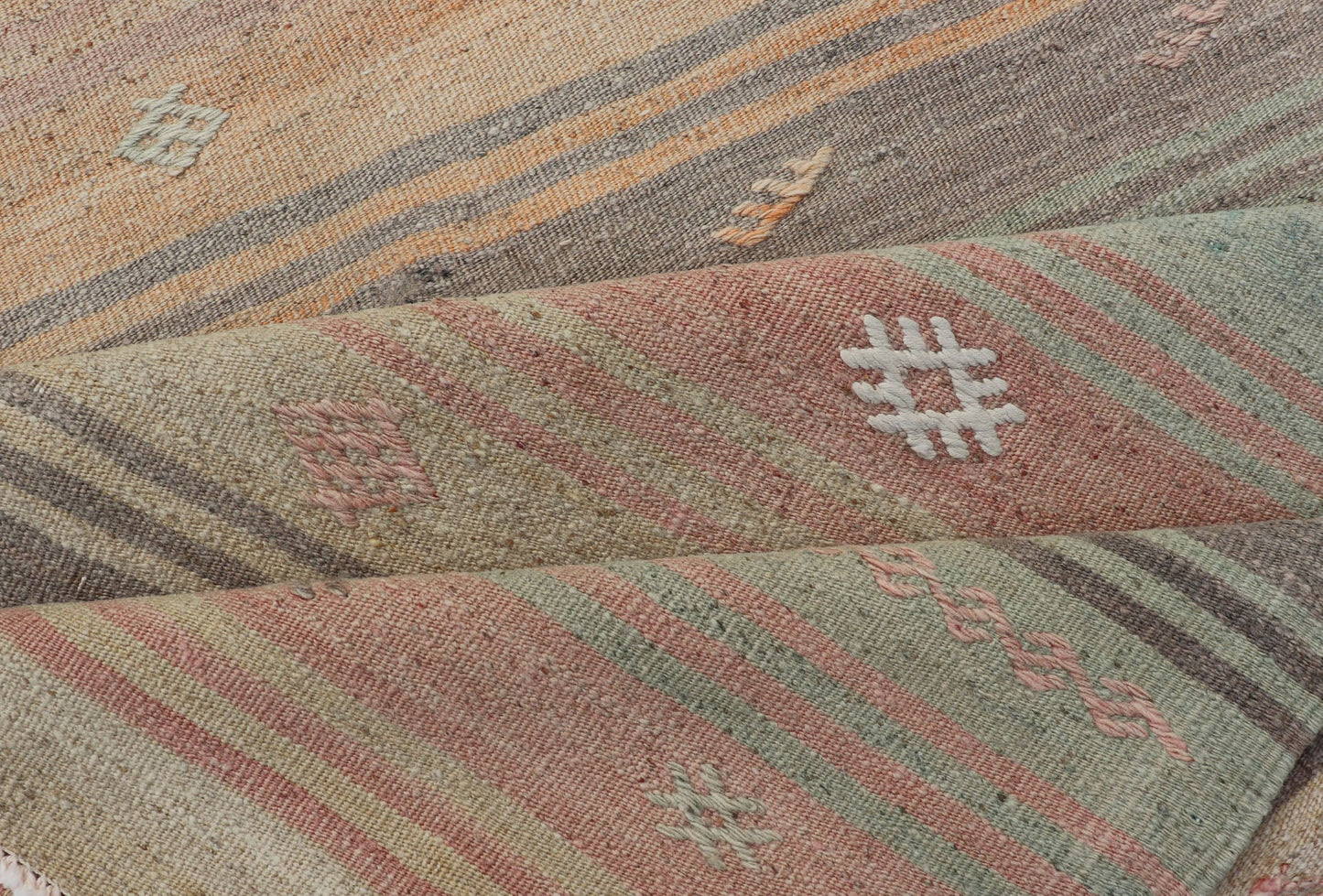 Vintage Turkish Kilim Runner with Stripes and Tribal Motifs in Multicolor Vintage Kilim Runner, rug EN - P13729 , country of origin / type: Turkey / Kilim, circa Mid - 20th Century. Measures: 2'5 x 10'5. - Keivan Woven ArtsEN - P13729 - 18461Rug
