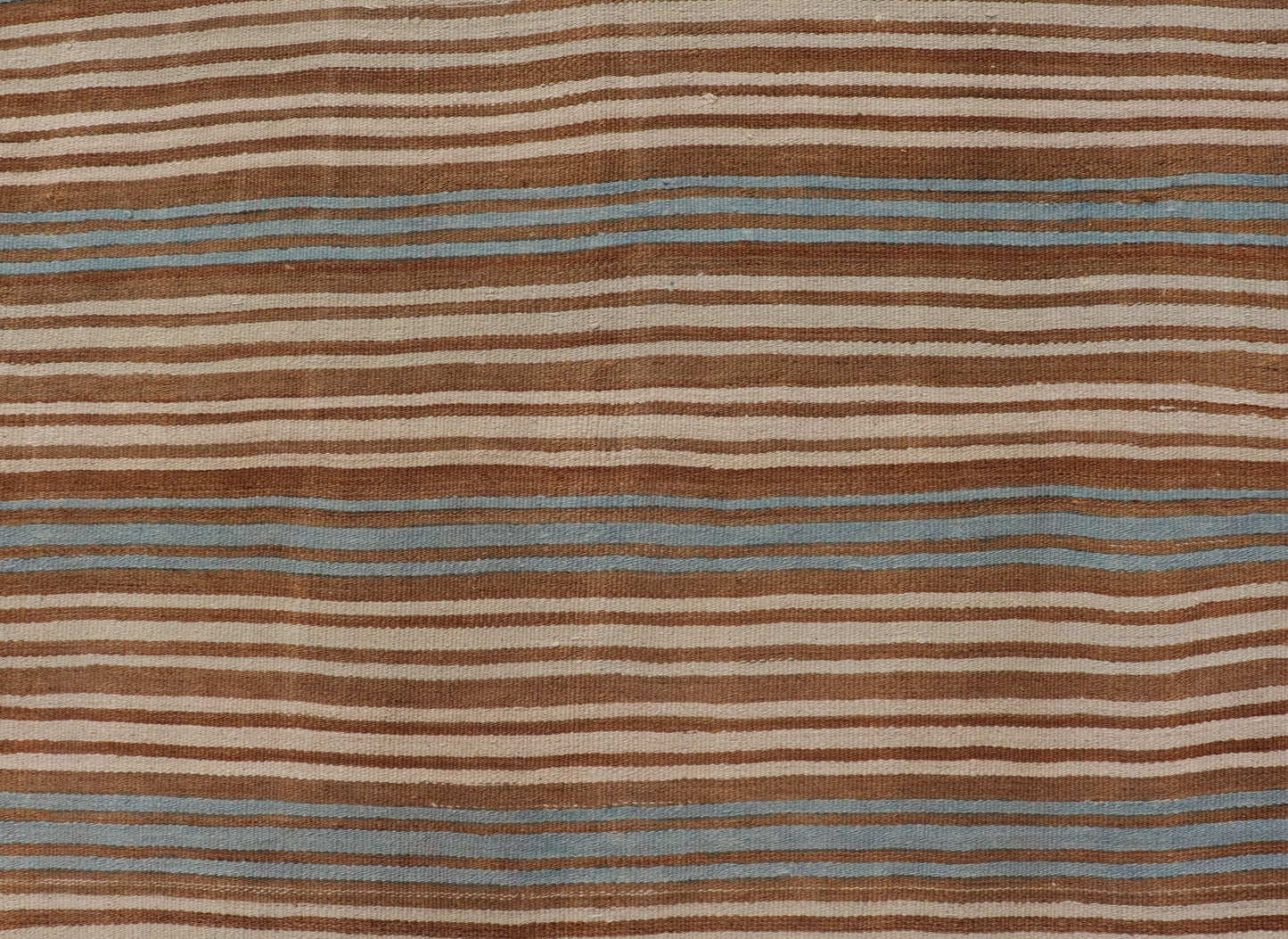 Vintage Hand Woven Turkish Kilim with Stripes in Brown, Cream and Light Blue Vintage Turkish Kilim Hand Woven with stripes with brown, blue and cream. Keivan Woven Arts / rug EN - P13763, country of origin / type: Turkey / Kilim, circa Mid - 20th Ce... - Keivan Woven ArtsEN - P13763 - 17958Rug