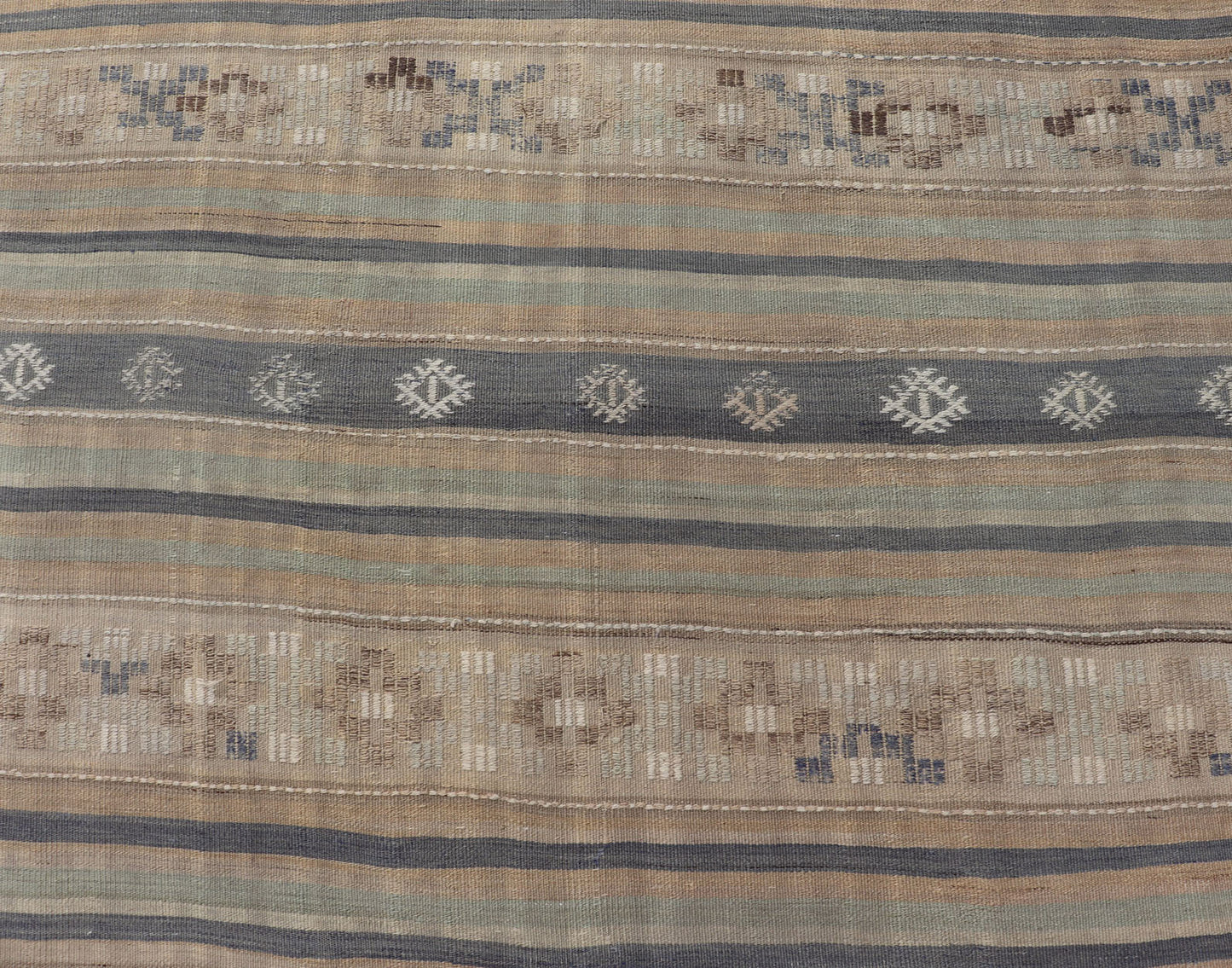 Vintage Hand Woven Turkish Kilim with Stripes in Light Taupe and Neutral Colors Vintage Turkish Kilim Rug, Keivan Woven Arts / rug EN - P13795, country of origin / type: Turkey / Kilim, circa Mid - 20th Century. Vintage Hand Woven Turkish Kil... - Keivan Woven ArtsEN - P13795 - 18000Rug