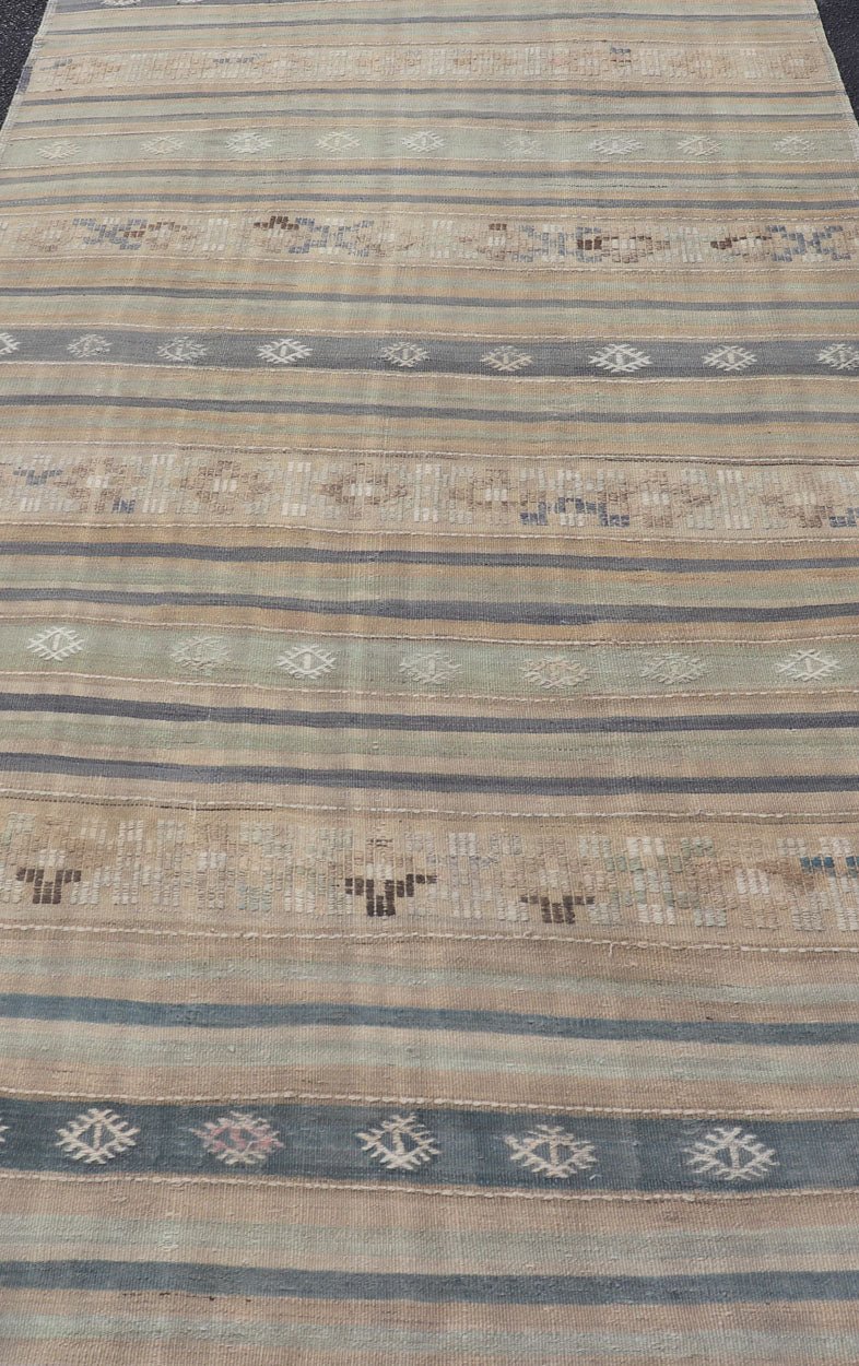 Vintage Hand Woven Turkish Kilim with Stripes in Light Taupe and Neutral Colors Vintage Turkish Kilim Rug, Keivan Woven Arts / rug EN - P13795, country of origin / type: Turkey / Kilim, circa Mid - 20th Century. Vintage Hand Woven Turkish Kil... - Keivan Woven ArtsEN - P13795 - 18000Rug