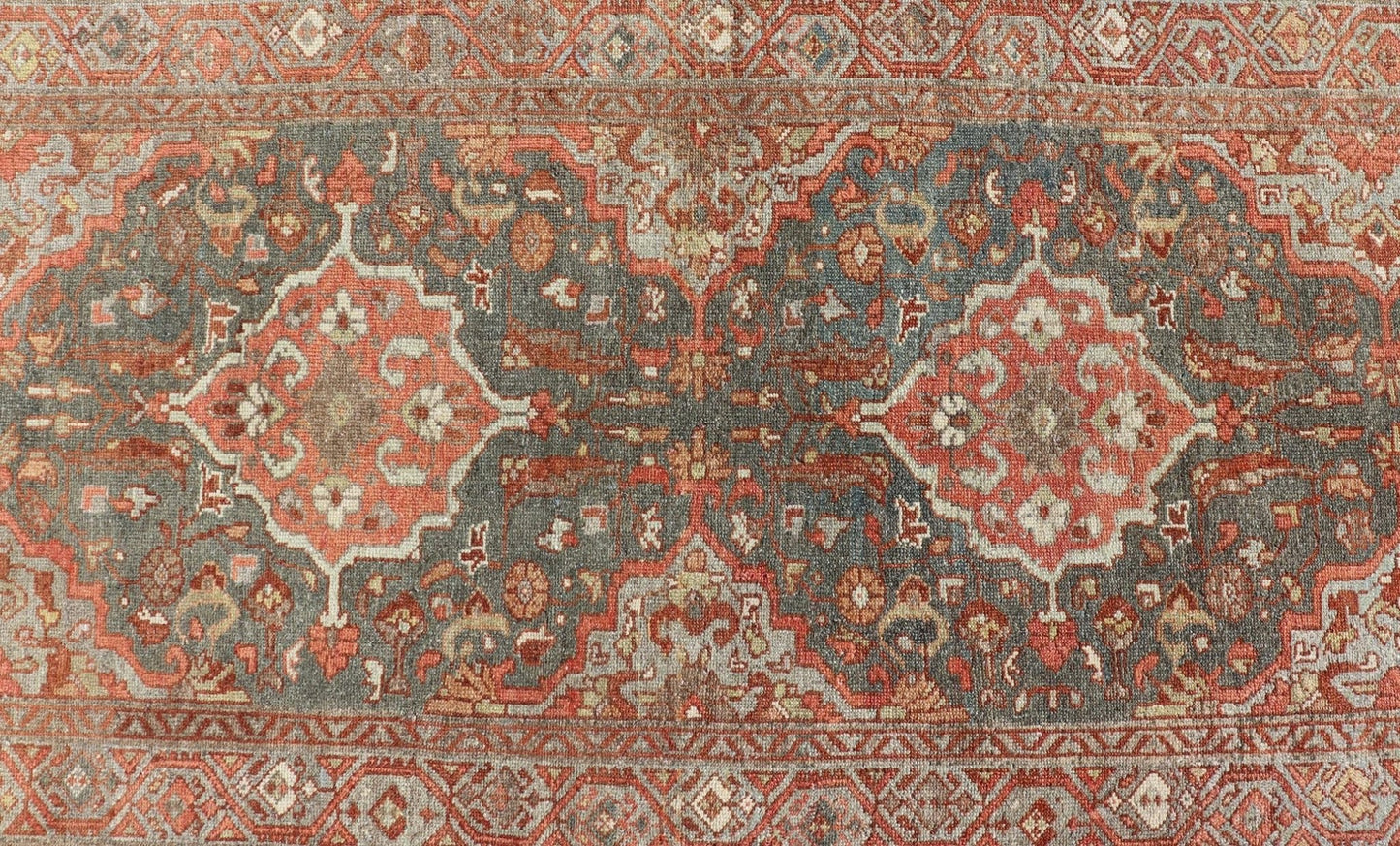 Antique Persian Malayer Runner with All - Over Floral Medallions Design Measures: 2'10 x 9'6 This Persian Malayer features stylized floral medallions contrasting bold colors with dark charcoal and bright red - orange, as well as soft light g... - Keivan Woven ArtsEN - P13902 - 18716Rug
