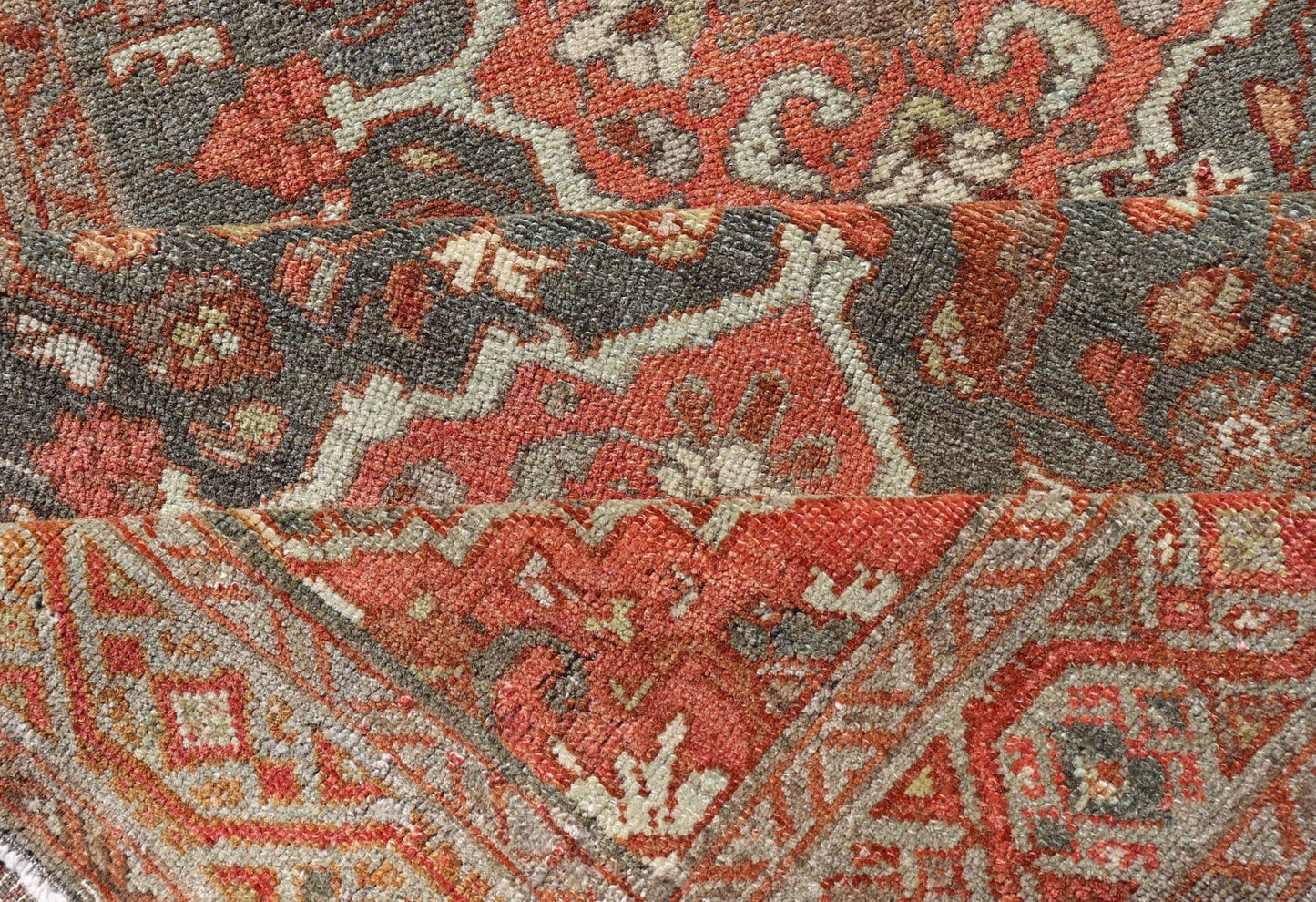Antique Persian Malayer Runner with All - Over Floral Medallions Design Measures: 2'10 x 9'6 This Persian Malayer features stylized floral medallions contrasting bold colors with dark charcoal and bright red - orange, as well as soft light g... - Keivan Woven ArtsEN - P13902 - 18716Rug