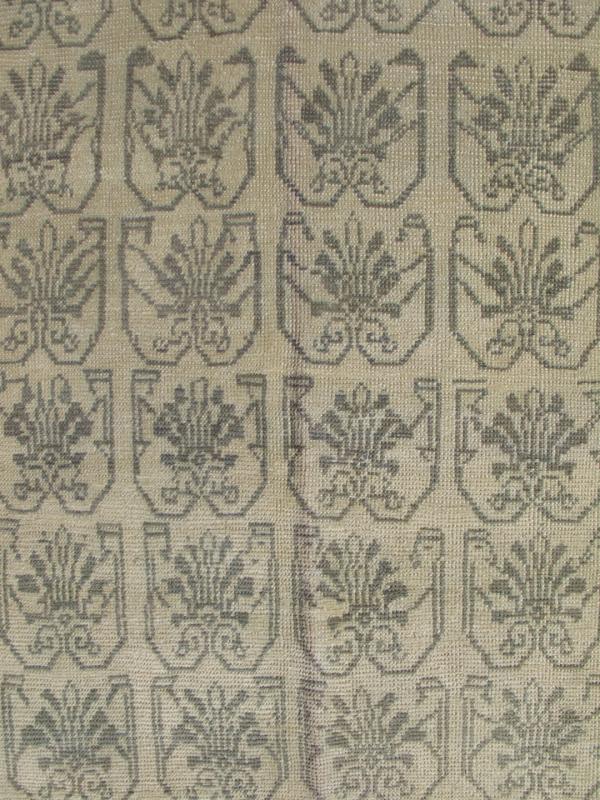Light Taupe, Gray - Green, and Cream Turkish Tulu Vintage Rug with Latticework Measures:3'4 x 6'2 Light taupe, gray - blue, and cream Turkish Tulu vintage rug with latticework, Keivan Woven Arts rug ENC - 92500, country of origin / type: Turke... - Keivan Woven ArtsENC - 92500 - 2145Rug