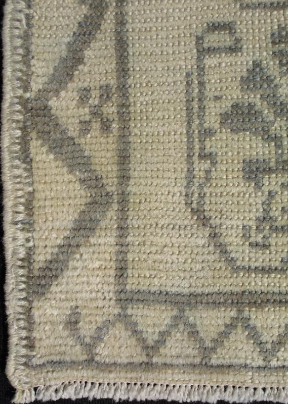 Light Taupe, Gray - Green, and Cream Turkish Tulu Vintage Rug with Latticework Measures:3'4 x 6'2 Light taupe, gray - blue, and cream Turkish Tulu vintage rug with latticework, Keivan Woven Arts rug ENC - 92500, country of origin / type: Turke... - Keivan Woven ArtsENC - 92500 - 2145Rug