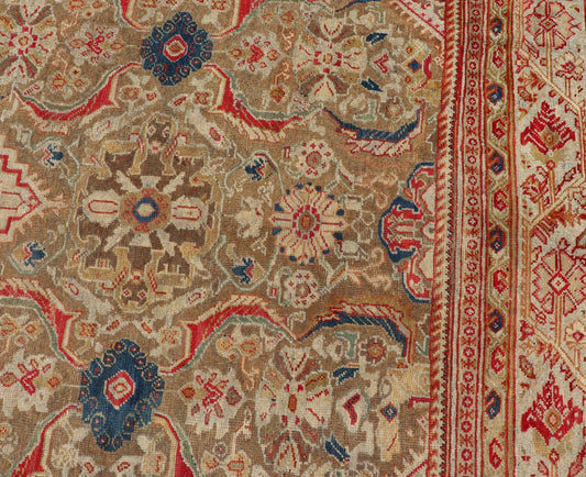 Antique Persian Sultanabad Mahal Carpet with Geometric Design In Green's and Red. Keivan Woven Arts / Rug / F - 0404 country of origin / type: Iran / Sultanabad, circa 1910 This antique Persian Sultanabad - Mahal rug features a unique coloration and a m... - Keivan Woven ArtsF - 0404 - 539