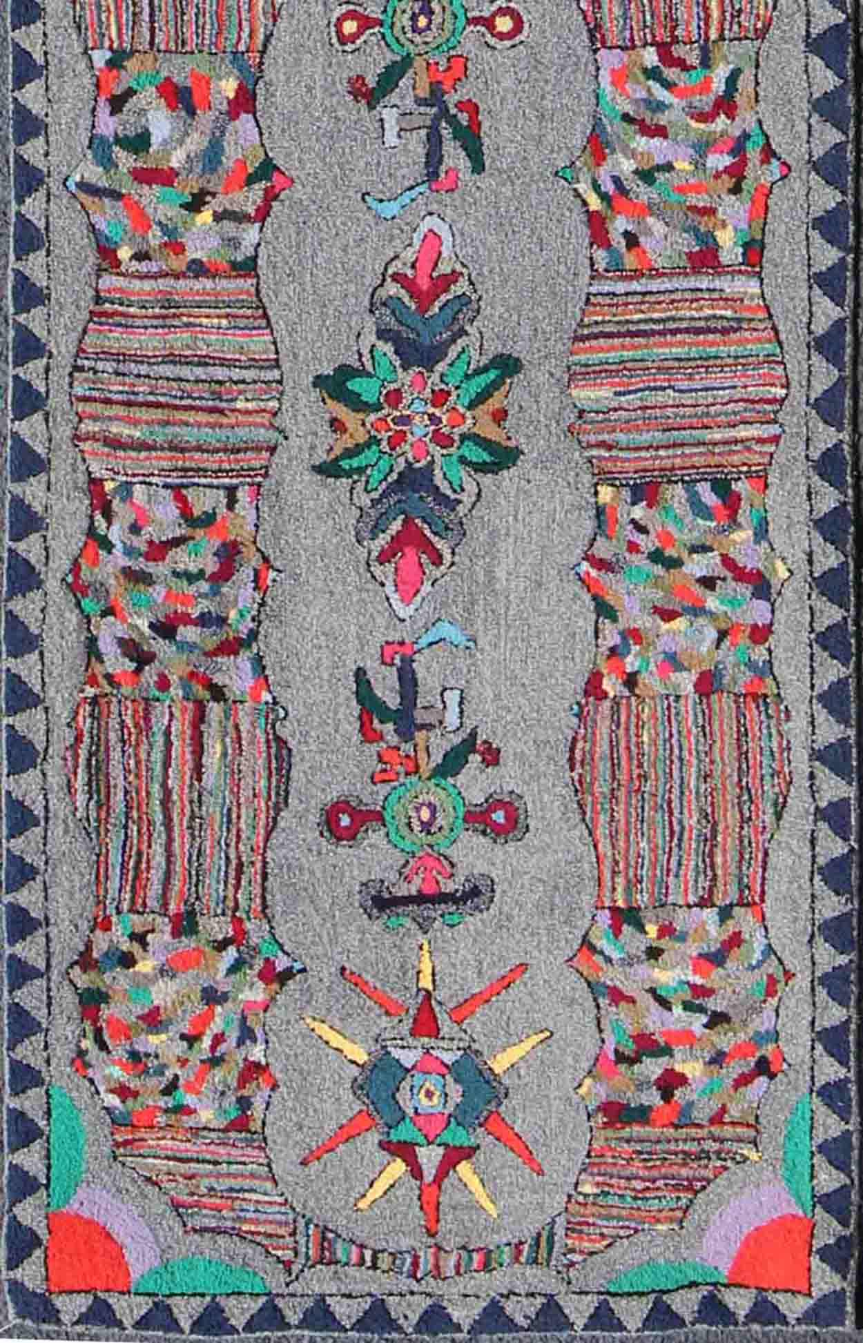 Vintage American Hooked runner with colorful vertical medallion design, rug f - 0706, country of origin / type: United States / hooked, circa 1960. This vintage American Hooked rug depicts a beautiful design of vertically - arranged medallion motifs... - Keivan Woven ArtsF - 0706 - 1458Rug