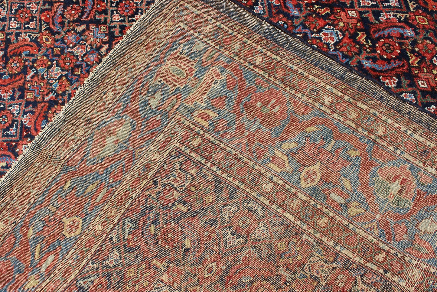 Multi Color Antique Persian Malayer Rug with All Over Herati Design in Black & Shades of Blue Measures: 8'8 x 11'8 Antique Persian Malayer Rug, Country of Origin: Iran; Type: Malayer; Design: All - Over, Herati; Keivan Woven Arts: rug F - 09... - Keivan Woven ArtsF - 0909 - 699Rug