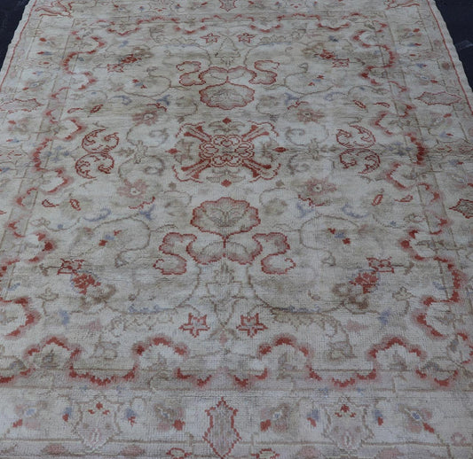 Measures: 7' x 8'7 Hand Knotted in Turkey, this square - shaped vintage Oushak is characterized by a comely and highly representative Oushak composition. Building on traditional designs, this marvelous Turkish rug features an all - over floral desig... - Keivan Woven ArtsG - 0309 - 808