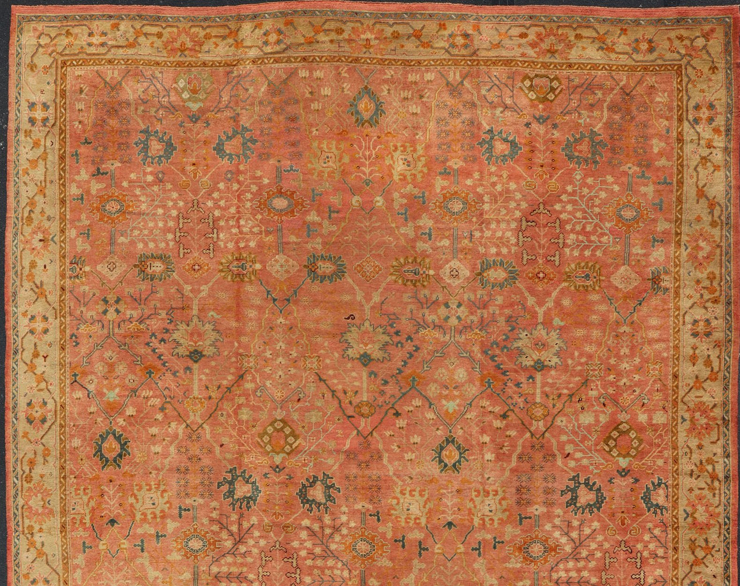 Exceptional Large Antique Turkish Oushak This exceptionally elegant antique Oushak carpet, of considerably ample size, dates back to around the end of the 19th Century and beautifully illustrates the impeccable craftsmanship and artistry of earl... - Keivan Woven ArtsG - 1105 - 1851Rug