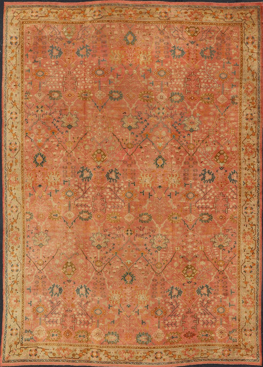 Exceptional Large Antique Turkish Oushak This exceptionally elegant antique Oushak carpet, of considerably ample size, dates back to around the end of the 19th Century and beautifully illustrates the impeccable craftsmanship and artistry of earl... - Keivan Woven ArtsG - 1105 - 1851Rug