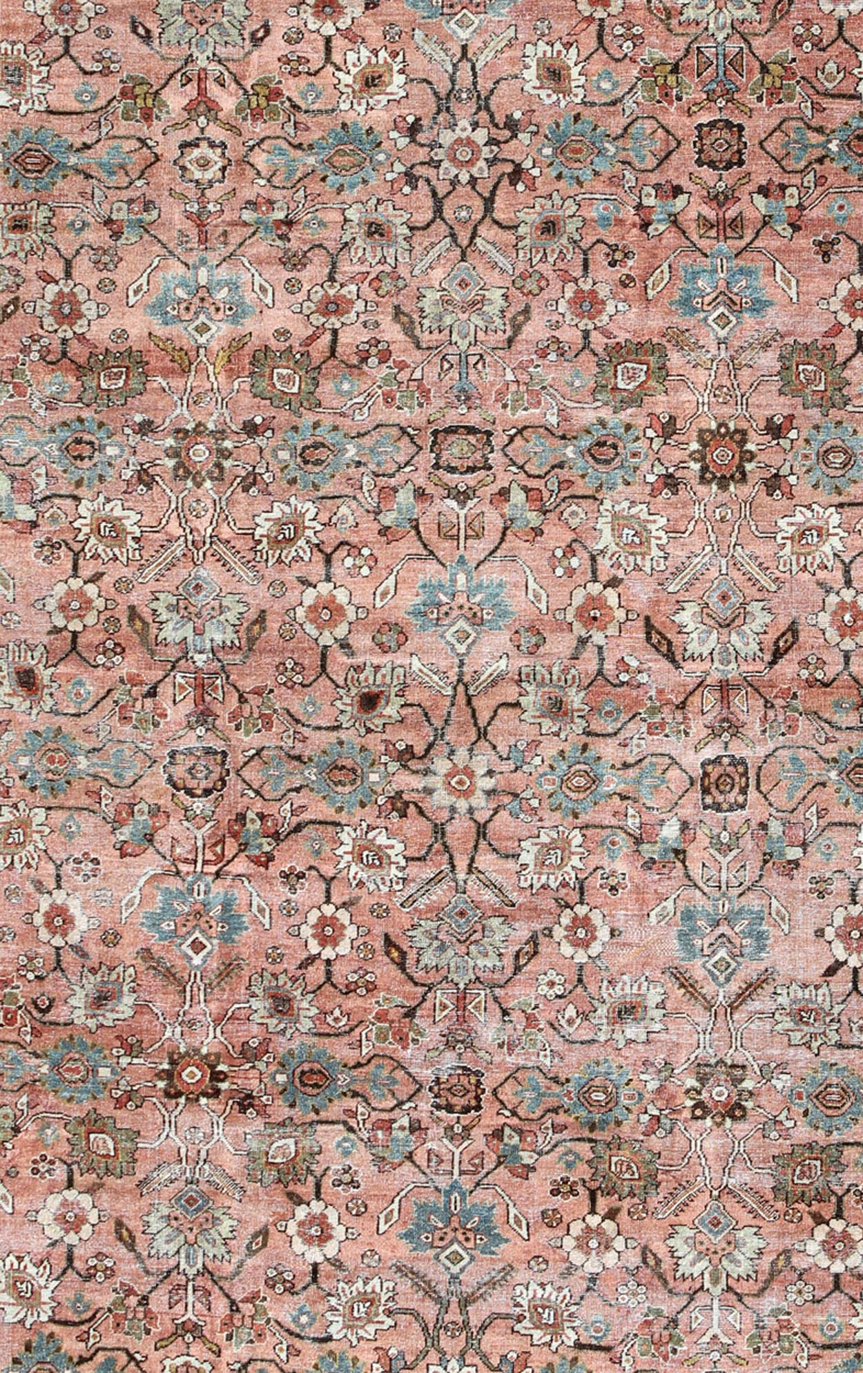 Antique sub - geometric Persian distressed Sultanabad rug with burnt orange field, blue Border, rug gld - 4777, country of origin / type: Iran / Sultanabad, circa 1910 This beautiful and large early 20th century antique Persian Sultanabad rug displa... - Keivan Woven ArtsGLD - 4777 - 9086Rug
