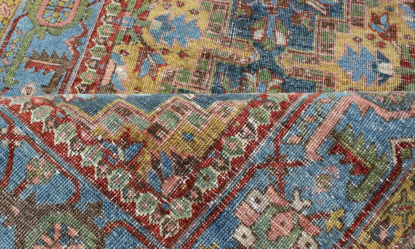 Heriz Runner Antique Persian with Three Sub - Geometric Medallions, rug gld - 6188, country of origin / type: Iran / Heriz Serapi, circa 1920 This magnificent Heriz Serapi runner (circa 1920) bears an exquisite design rendered in gorgeous hues of re... - Keivan Woven ArtsGLD - 6188 - 9090Rug