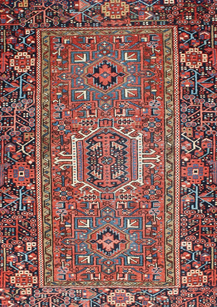 Karadjeh Persian antique rug with detailed geometric design, Keivan Woven Arts / rug gng - 4737, country of origin / type: Iran / Karadjeh, circa 1920 This early 20th century, handwoven antique Persian Karadjeh rug features a red - colored field imb... - Keivan Woven ArtsGNG - 4737 - 9894Rug