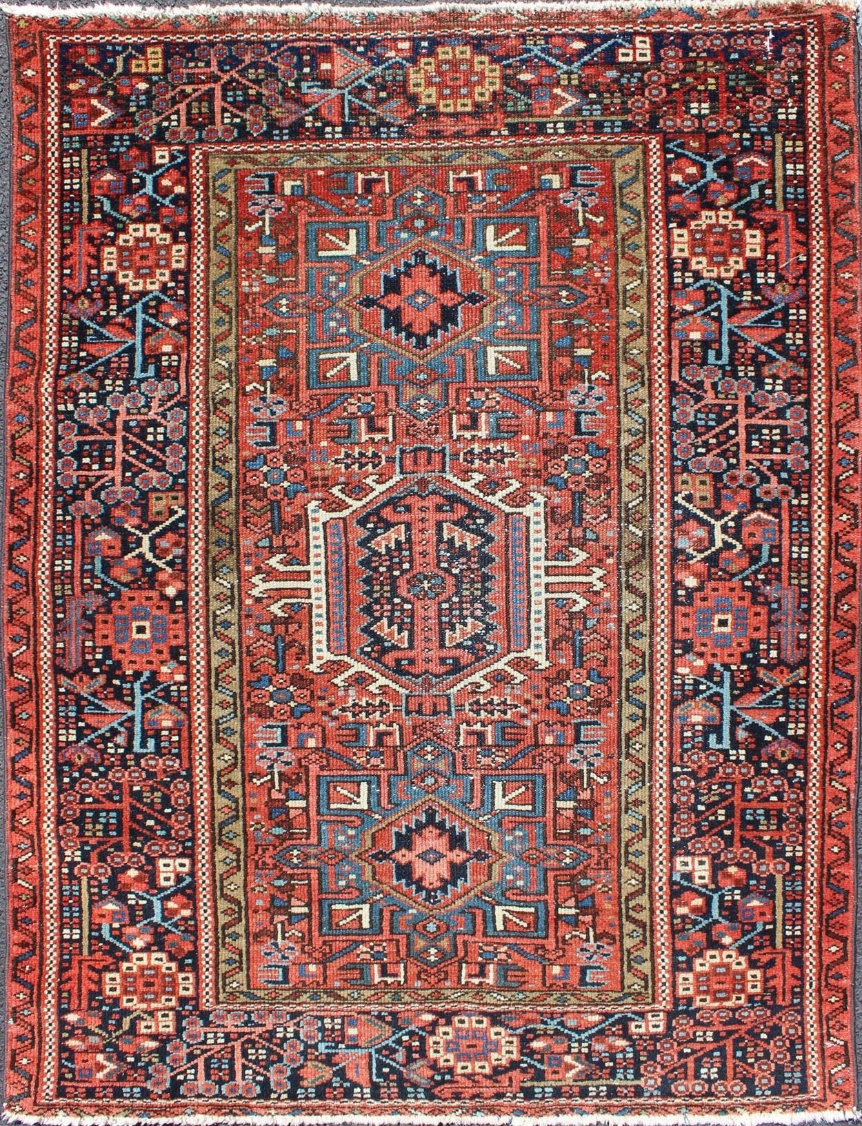 Karadjeh Persian antique rug with detailed geometric design, Keivan Woven Arts / rug gng - 4737, country of origin / type: Iran / Karadjeh, circa 1920 This early 20th century, handwoven antique Persian Karadjeh rug features a red - colored field imb... - Keivan Woven ArtsGNG - 4737 - 9894Rug