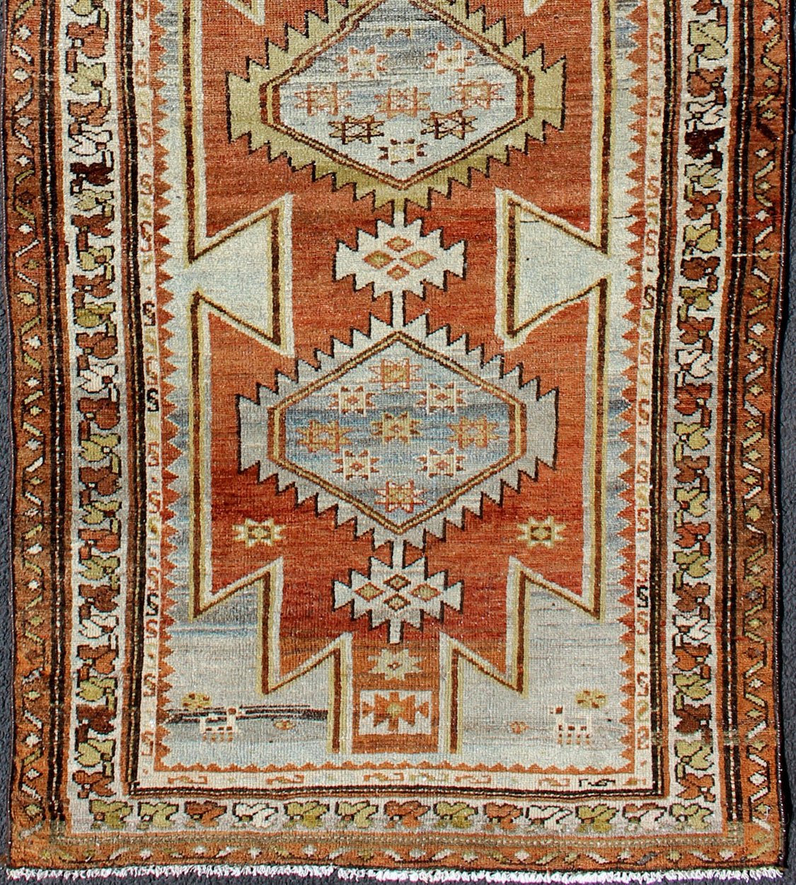 Burnt Orange Antique Hand Knotted Persian Hamedan Runner With Tribal Medallions Burnt orange antique Persian Hamedan runner with Tribal Medallions, Keivan Woven Arts / rug gng - 4742, country of origin / type: Iran / Hamedan, circa 1920 Thi... - Keivan Woven ArtsGNG - 4742 - 9902Rug