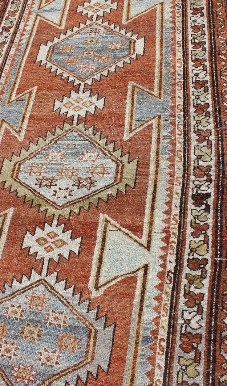 Burnt Orange Antique Hand Knotted Persian Hamedan Runner With Tribal Medallions Burnt orange antique Persian Hamedan runner with Tribal Medallions, Keivan Woven Arts / rug gng - 4742, country of origin / type: Iran / Hamedan, circa 1920 Thi... - Keivan Woven ArtsGNG - 4742 - 9902Rug